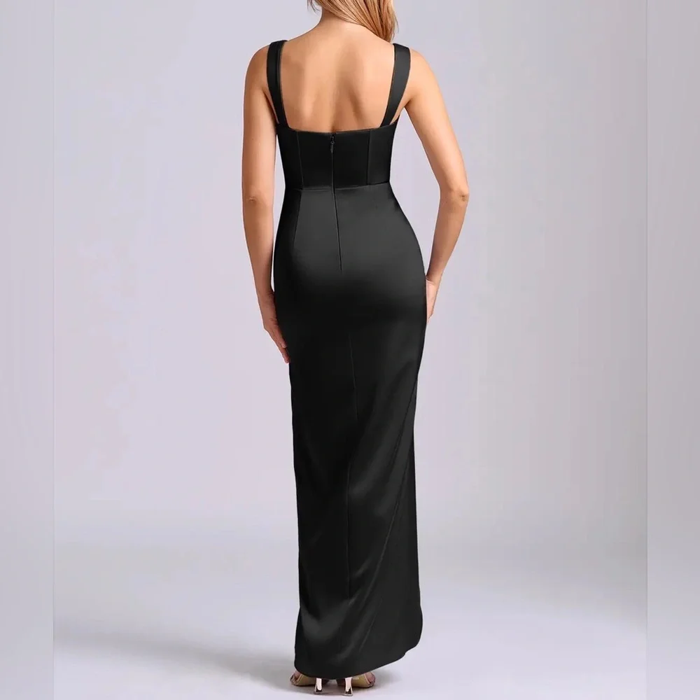Christian Siriano Azazie Black Bustier Maxi Dress Satin Sweetheart Size 4 - Picture 2 of 16